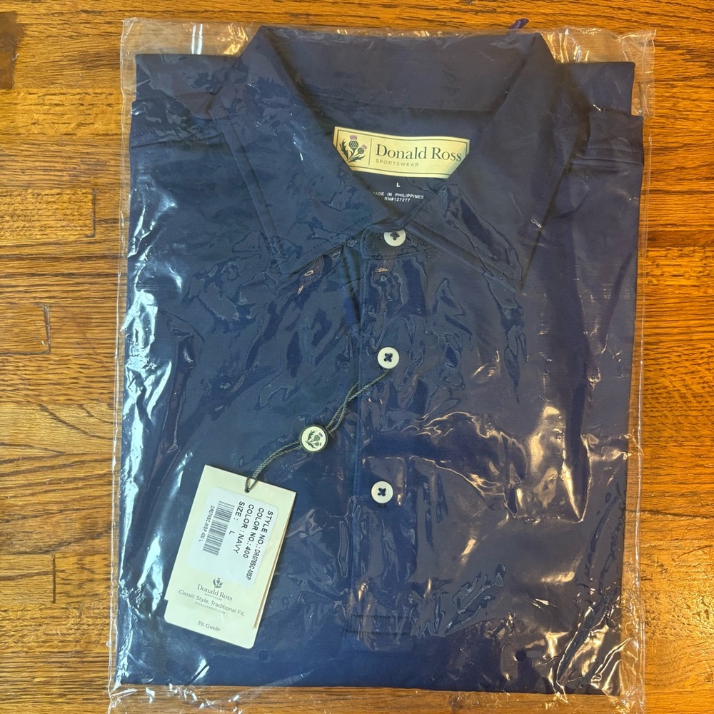 Donald Ross Sportswear Men's Golf Navy 1/4 Button Down Polo Short Sleeve Shirt